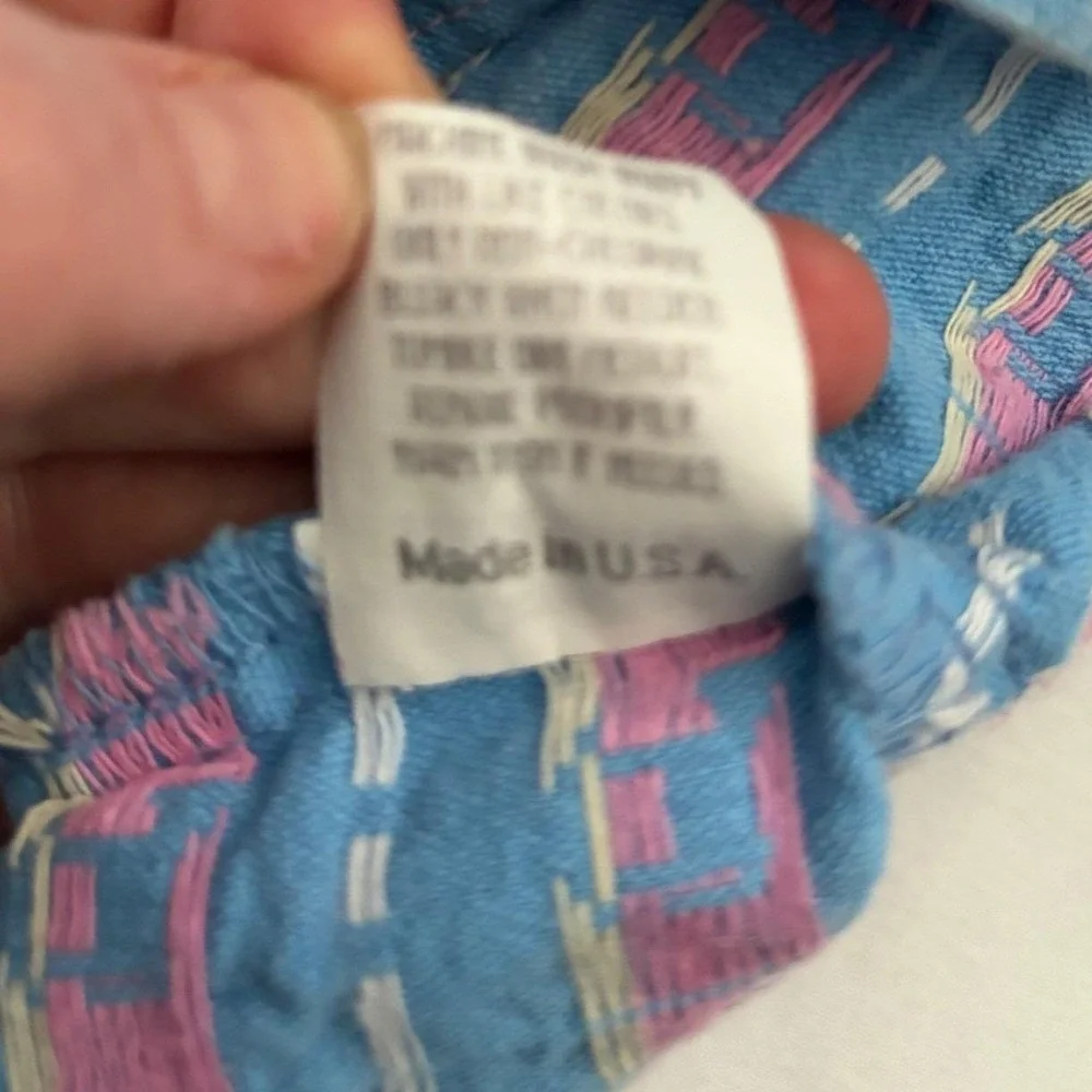 OshKosh B'gosh Pinafore Dress Vintage Cottagecore Blue Pink Bow 18M